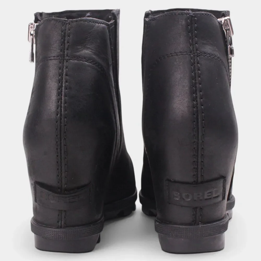 Sorel Joan of Arctic Wedge II Zip Boots Women 9 Black Leather